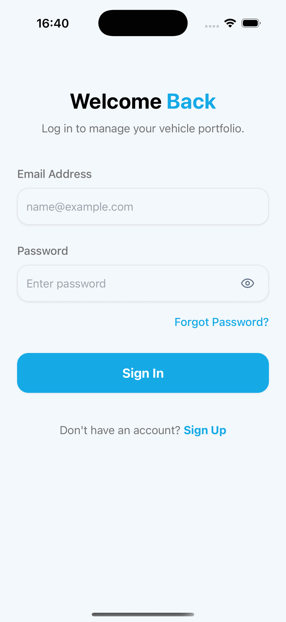 RT Connect Mobile App Interface